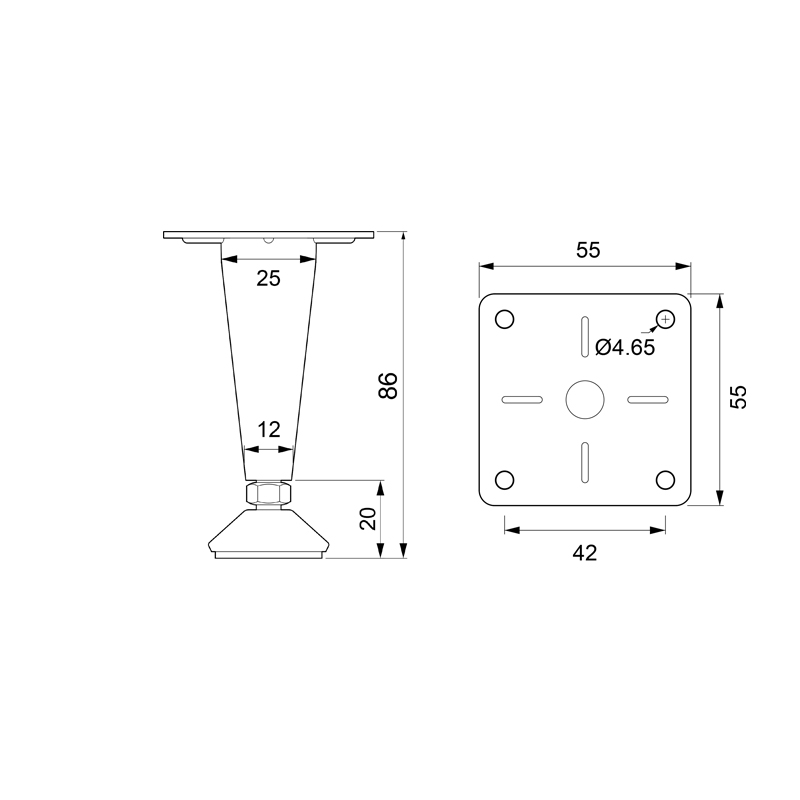 CONIC LEG KPS / MAT NICKEL FURNITURE LEGS